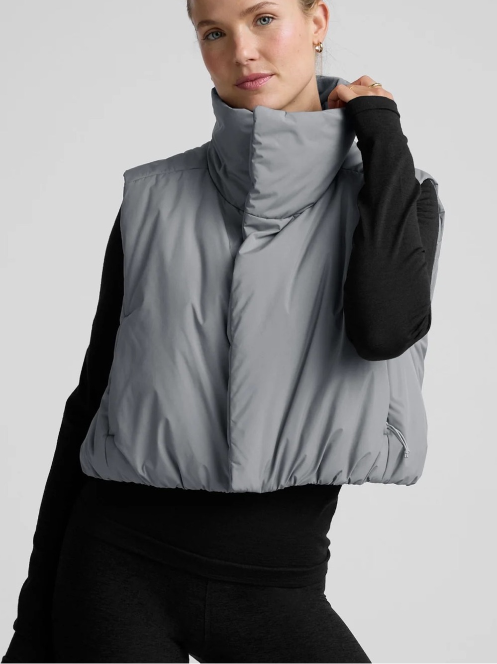 NWT Beyond Yoga Light Gray Puffer Vest with High Collar